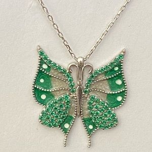 Green butterfly 925 silver cz necklace